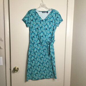 Lands' End Blue Palm Tropical Side-Tie Dress